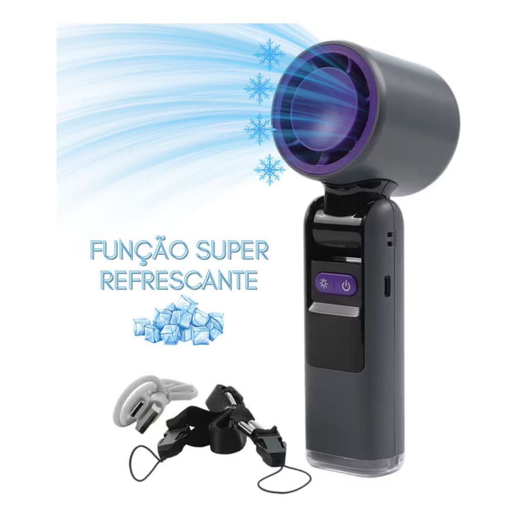 Mini Ventilador Portátil Recarregável USB com Gelo Ar Frio Silencioso Potente Refrescante