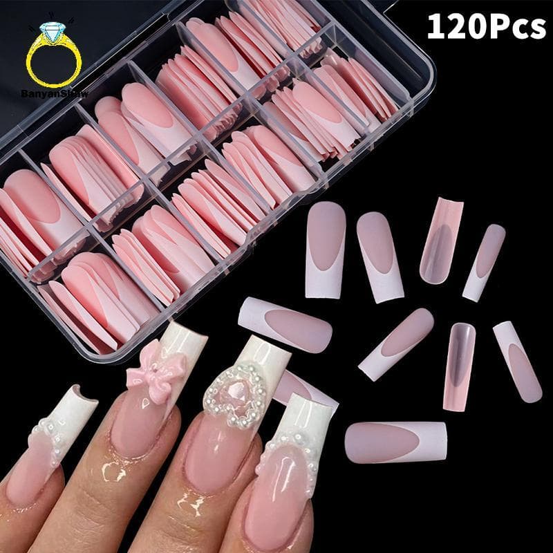[BANY] 120 Unidades/Caixa Nude Rosa Fosco Prensa Francesa Nas Unhas 12 Tamanhos Extra Longo Quadrado Cobertura Completa