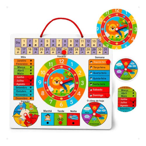 Brinquedo Quadro Didático De Rotina Calendário Aprenda Multiatividades  Em Madeira Infantil
