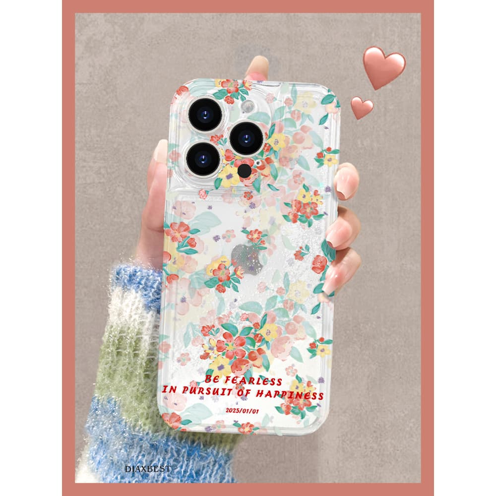 Ins Wind Flor de tela cheia adequada para Apple 16 Capa de telefone Nova capa transparente com Glitter 15promax Creative