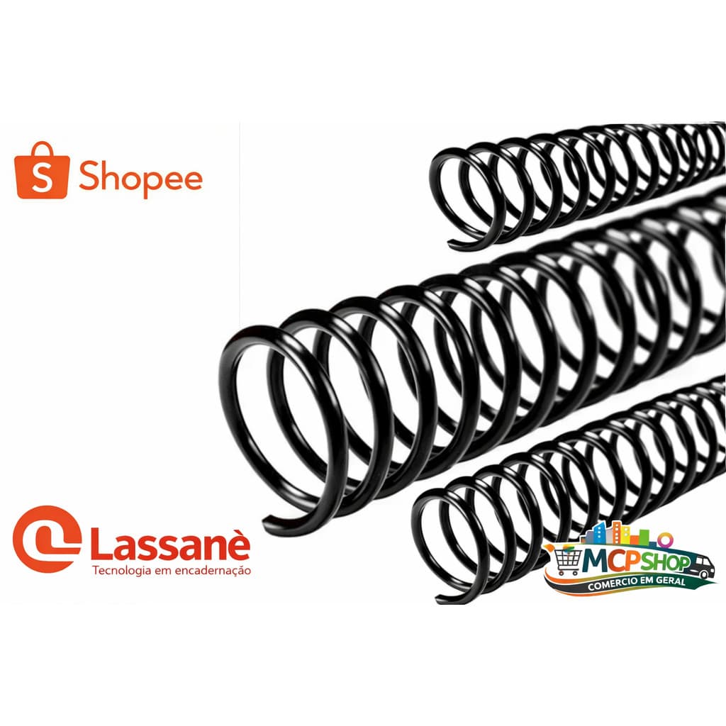 Espiral Encadernação Preto 7/9/12/14/17mm 100un Lassane PVC Profissional Apostila A4 Ofício