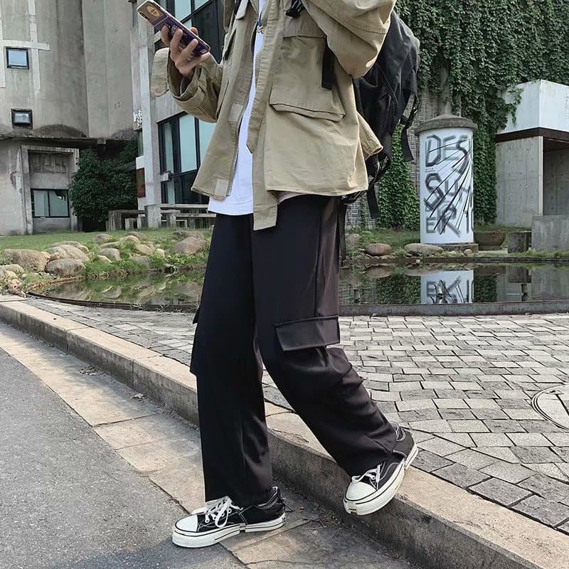 Macacão masculino Street Wear em linha reta estilo coreano chique estilo Hong Kong calças na moda Harajuku bf estilo ulz