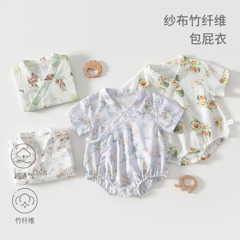 Bebê gaze bebê macacão verão estilo fino bebê triângulo macacão de manga curta macacão recém-nascido monge roupas