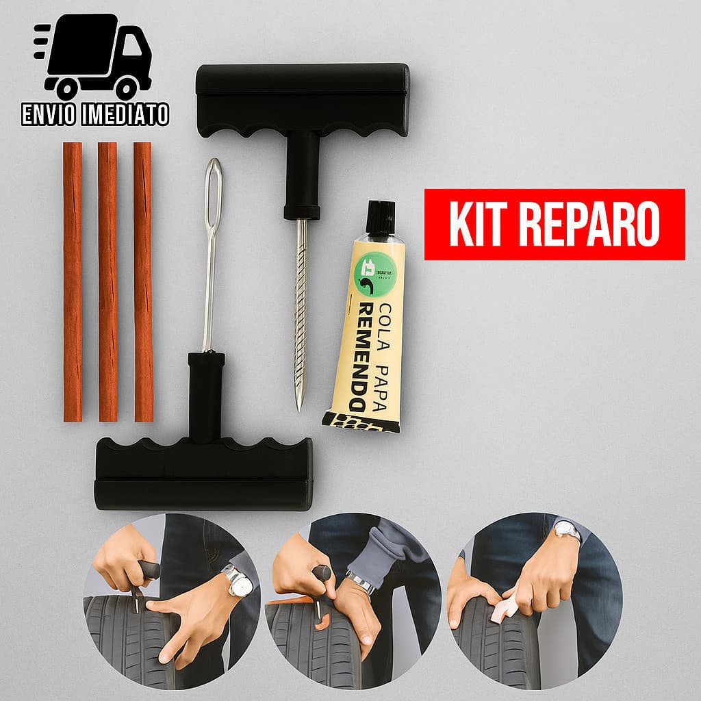 Kit Reparo Pneu Carro Moto Sem Câmara com Cola e Macarrão