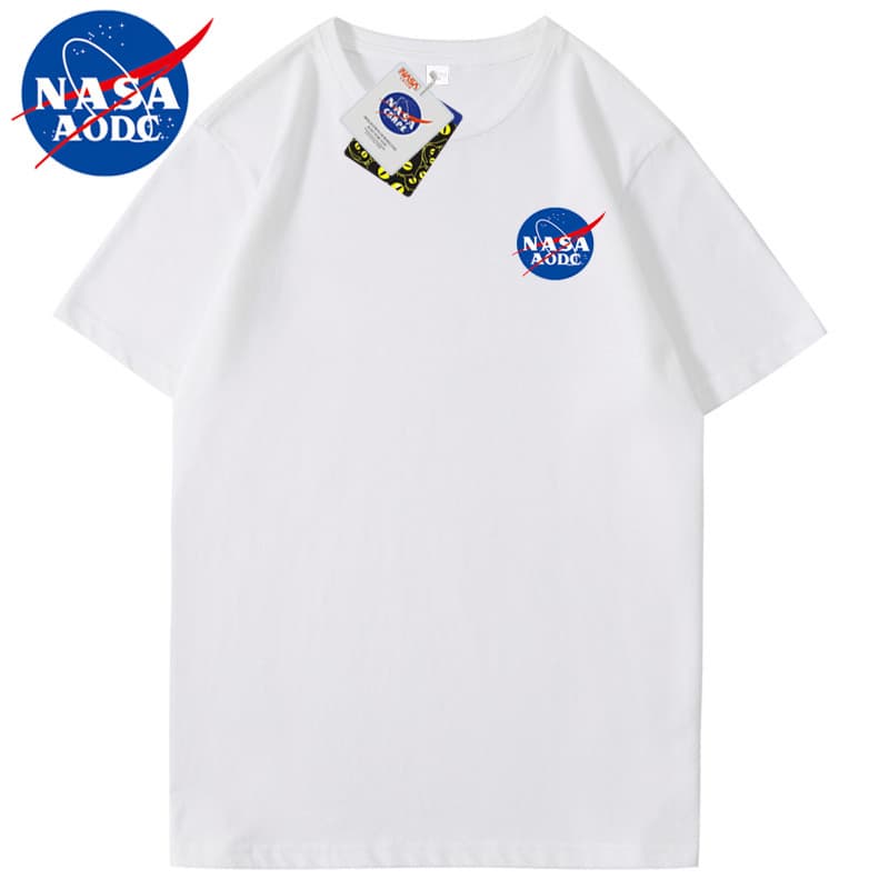 Co-Branded puro algodão de manga curta camiseta masculina solta tamanho grande meia manga em torno do pescoço camisa de