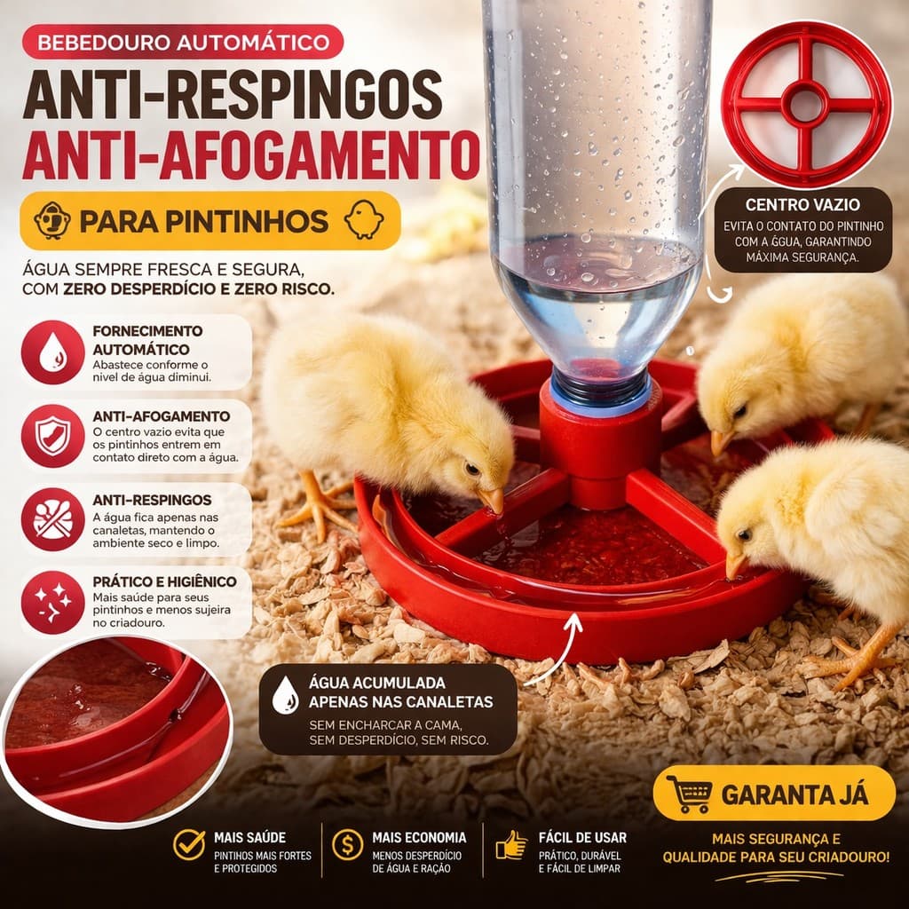 Bebedouro Automático Para Pintinhos Anti-Respingos Anti-Afogamento Para Aves