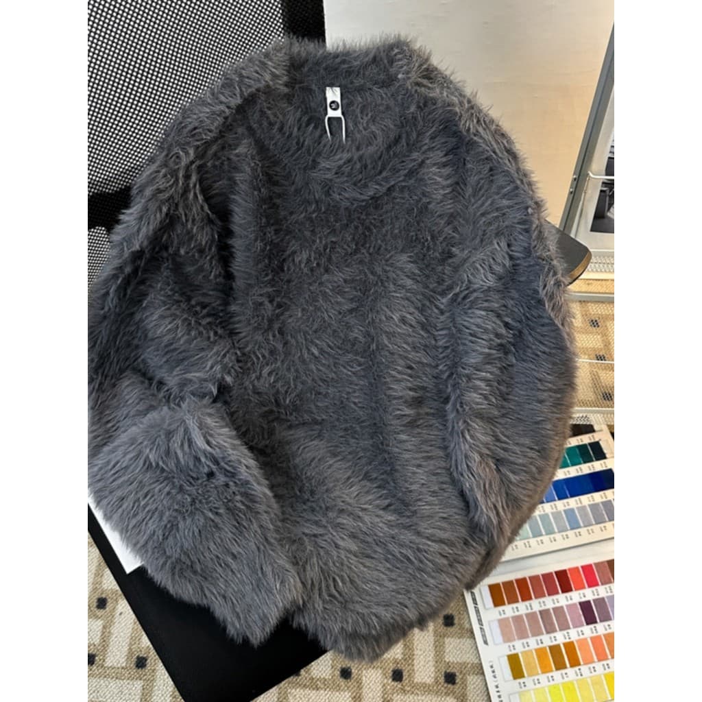 Suéter de lã de vison grosso masculino inverno estilo preguiçoso suéter ceroso macio solto roupa de rua casal interno qu