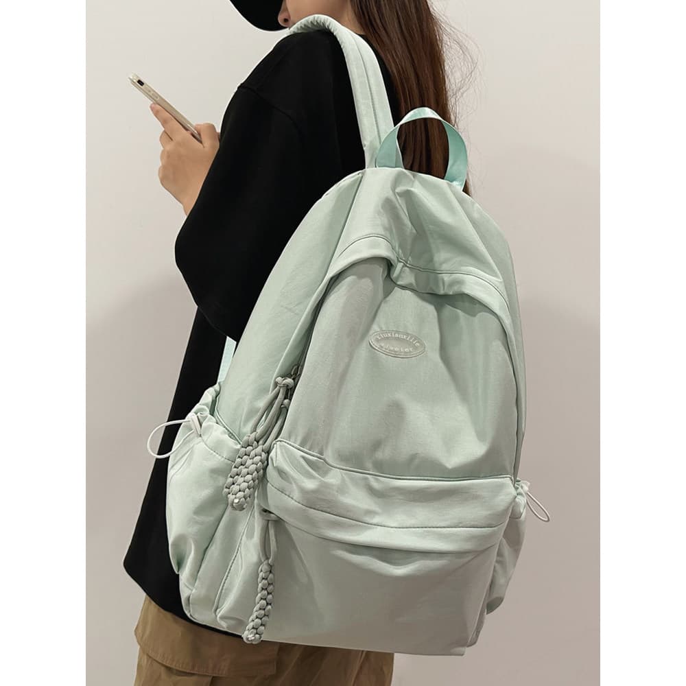 Mochila escolar de orelha de trigo de cor sólida para meninas estudantes universitários mochila leve de grande capacidad