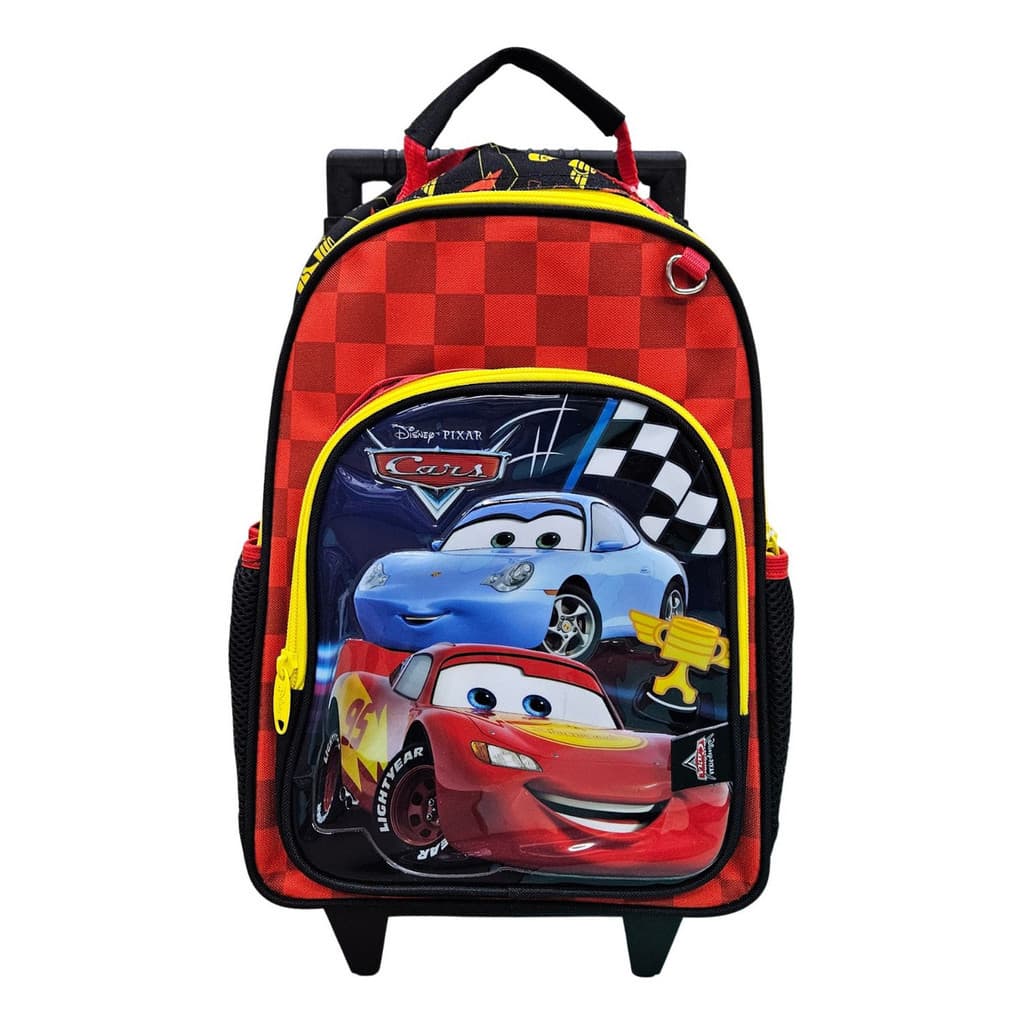 Mochila Carrinho Escolar Cars McQueen Preta Infantil