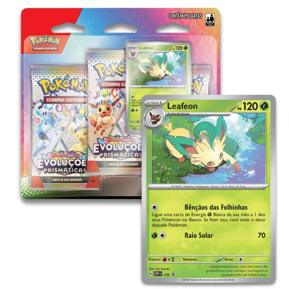 Blister Pokémon Triplo Evoluções Prismáticas Leafeon 19 Cartas