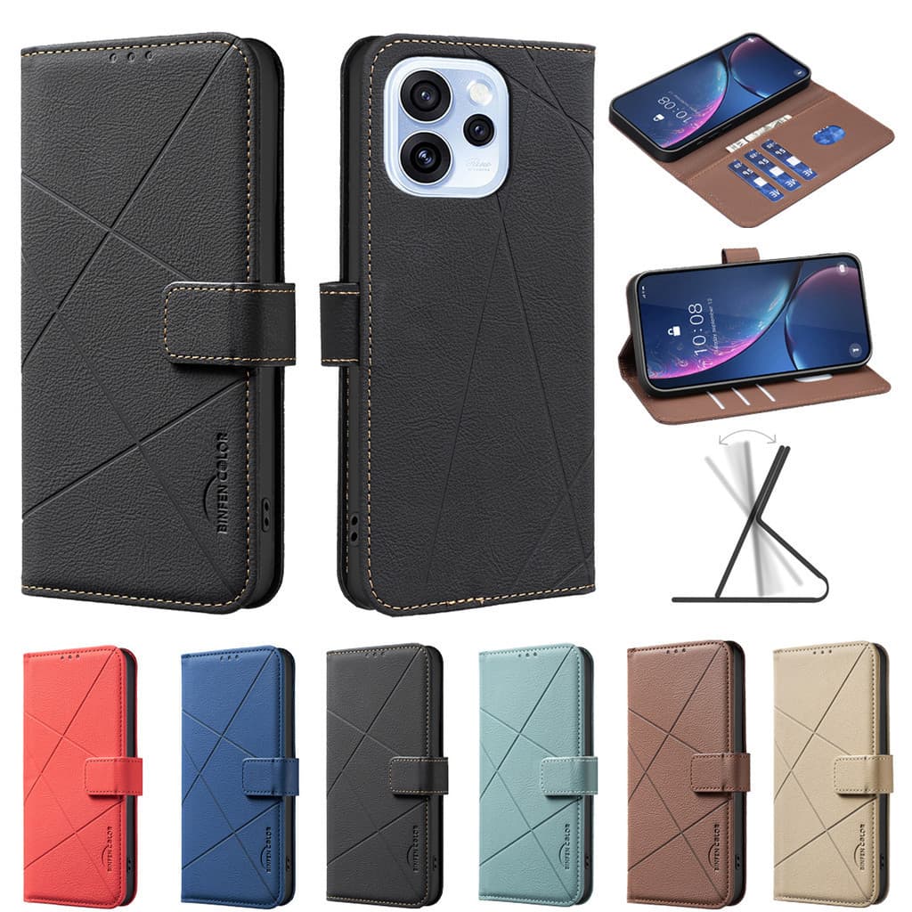 Capa para OPPO A6 Pro A6X F31 Reno 14 14F 15 15F 15C Realme 15 Pro 5G, Capa Flip de Couro com Padrão de Lichia e Porta-C