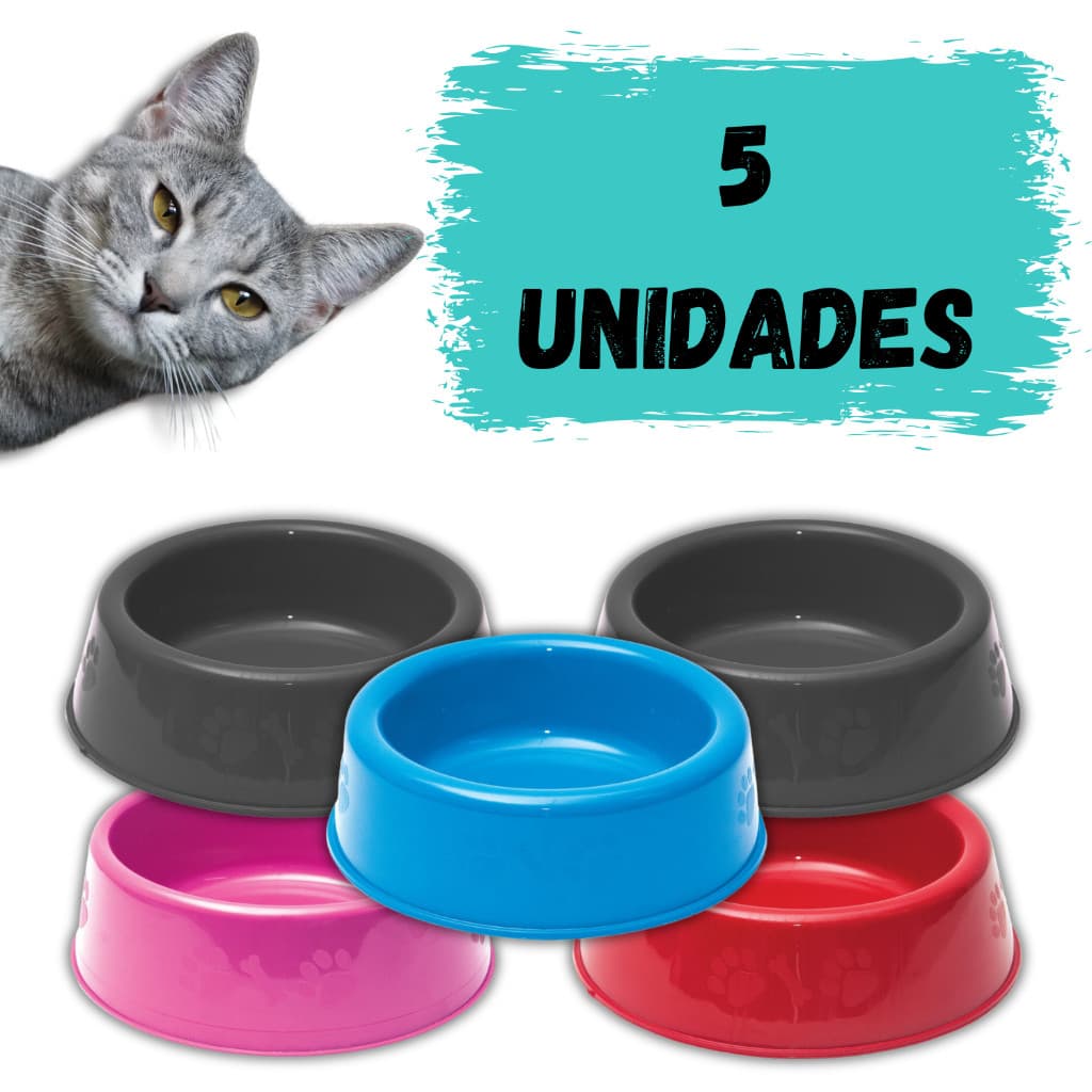 Kit 5 Comedouros/Bebedouros P/ Gatos Potes de Ração e Água Pet Plásticos 150ml