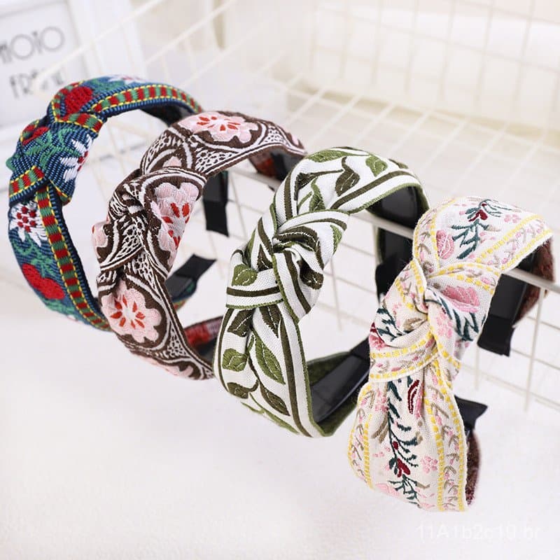 Tiara boêmia com flores bordadas em estilo étnico, acessório de cabelo elegante e simples para mulheres, atacado C958.