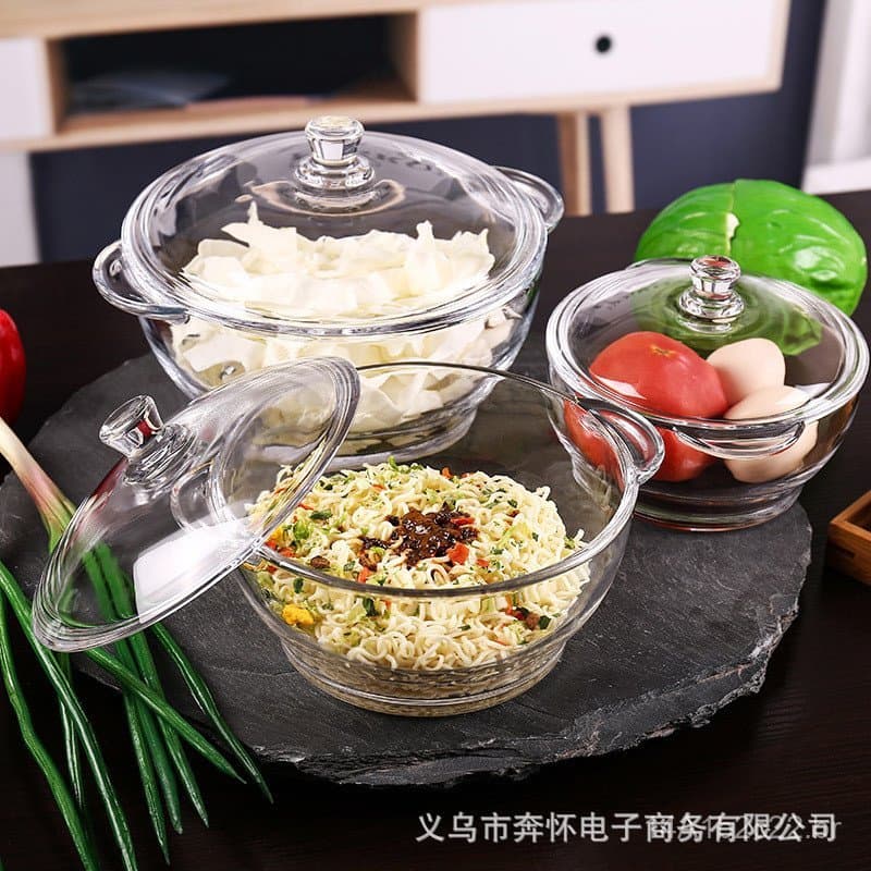 Tigela de vidro temperado Bojiang BJ118-3 para micro-ondas, saladeira, embalagem em caixa de presente de vidro, tigelas