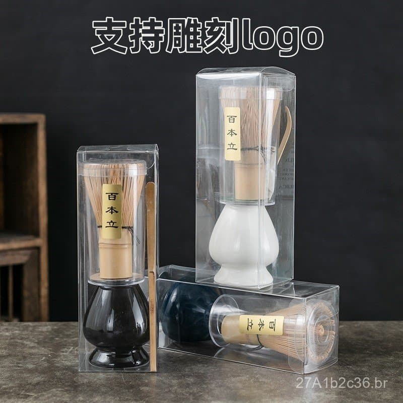 Conjunto de chá matcha estilo japonês para atacado, batedor de chá de bambu com 100 dentes, conjunto de três peças de ut