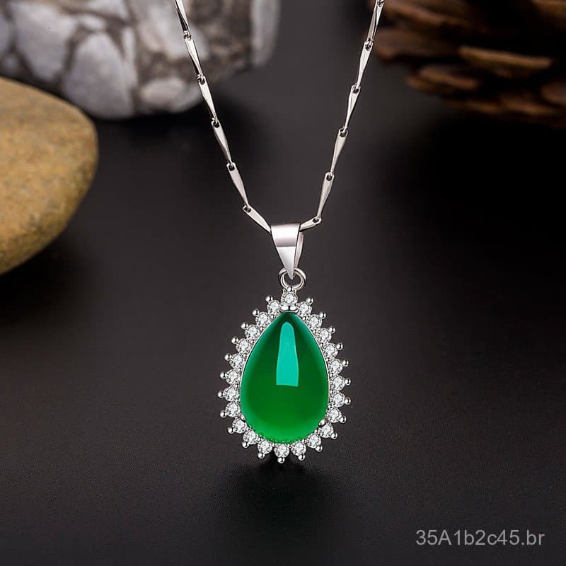 Novo pingente de ágata verde banhado a prata, colar de crisóprase com design floral puro, joia de corrente para clavícul