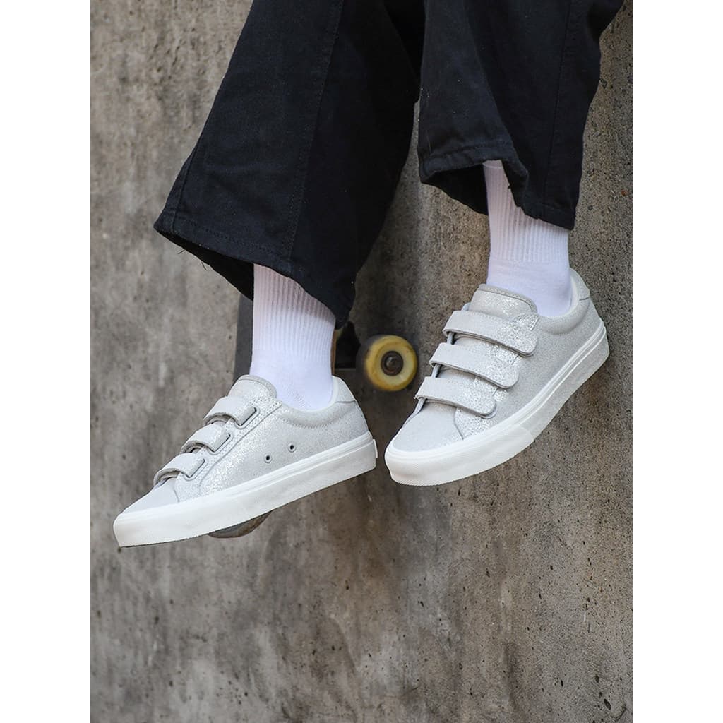 Jiluke Velcro blingbling sapatos meninos meninas crianças sapatos de dança de rua líquido prata sapatos de skate profiss