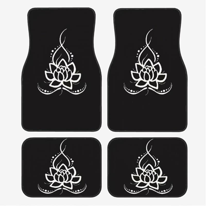 Conjunto de 4 peças de tapete Universal para pés de carro, padrão de lótus branco, Design durável, adequado para carros,