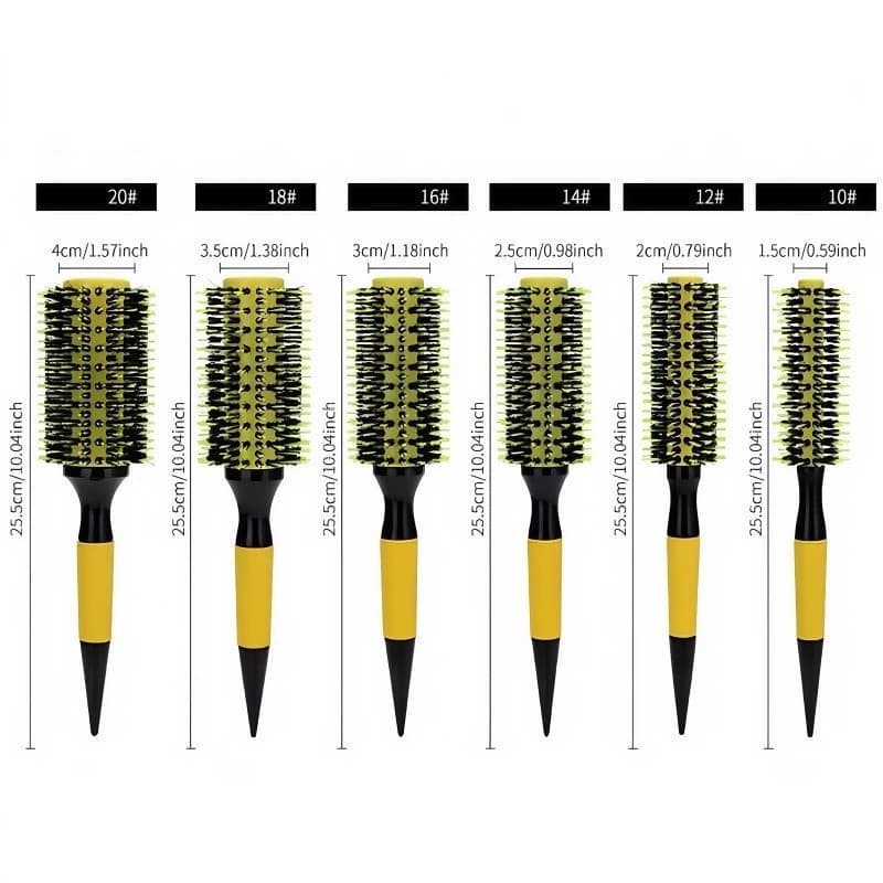 Kit 5 Peças De Escova De Cabelo Térmica Com Cabo De Madeira Cerdas De Porco Mistas