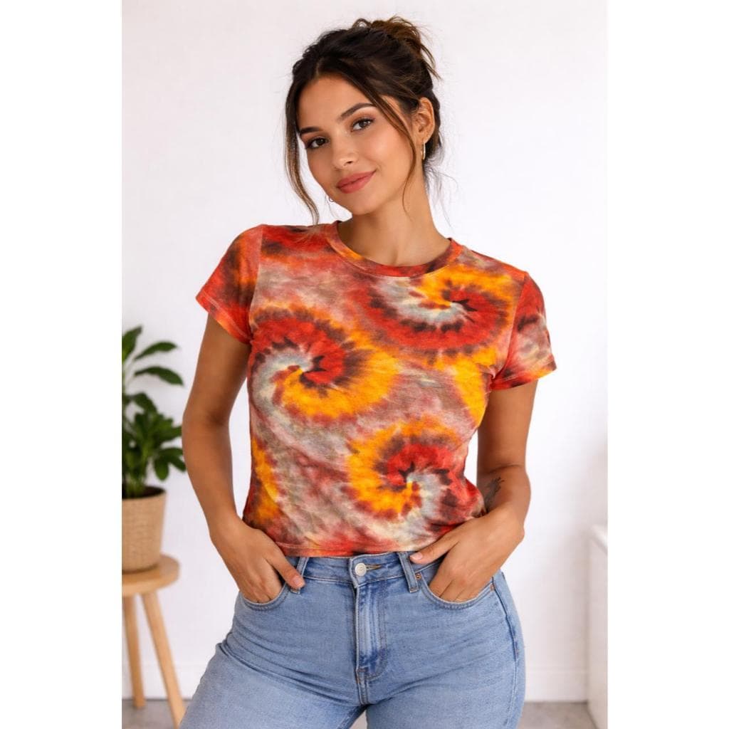 Baby Look Feminina Estampada Tie Dye Leve e Confortável Tamanho Único Oferta