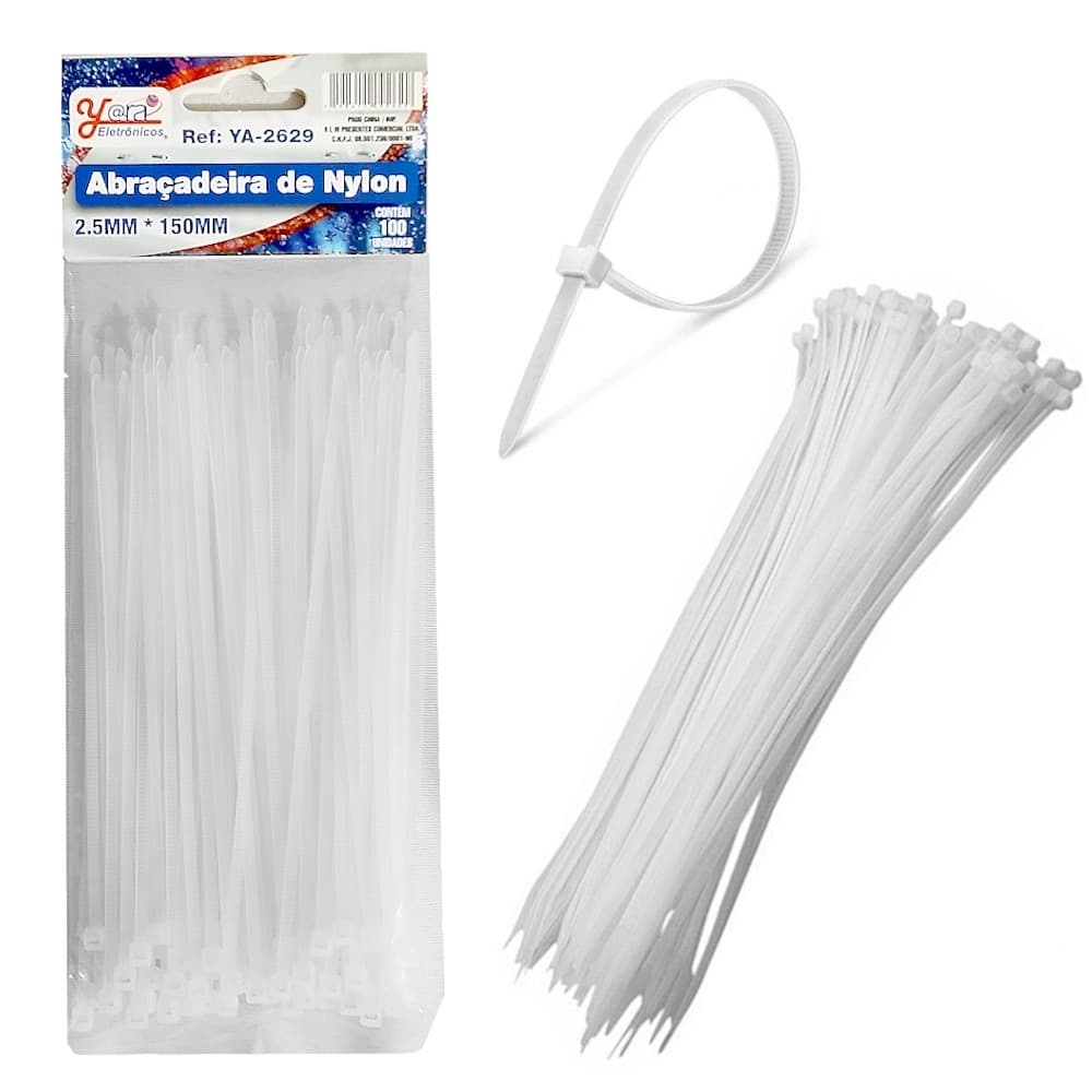 200 Enforca Gato Fita Lacre de Nylon 2.5x150mm Cinta Plástica Hellerman 15cm Branco