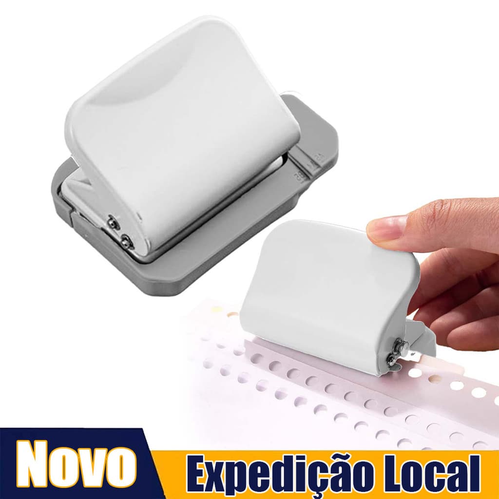 Furador de folhas soltas de metal branco com 6 furos,cortador de papel circular portátil,antiderrapante e fácil de opera