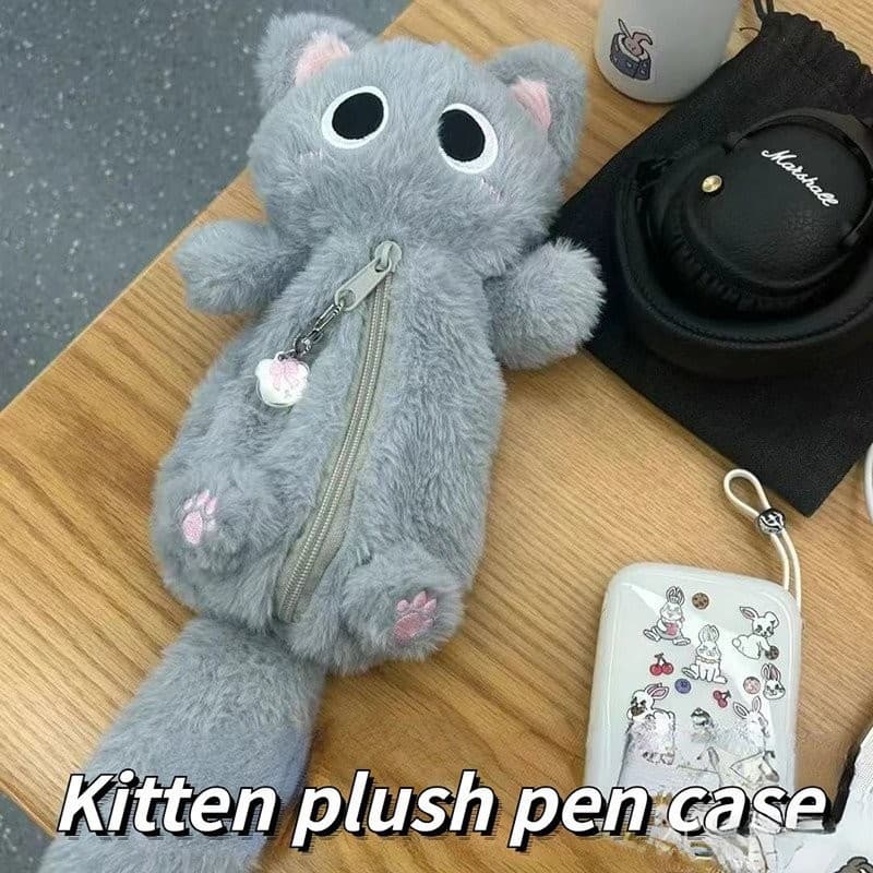 Boneca Dos Desenhos Animados Gato Lápis Caso Siamês Pelúcia Animal Caneta Armazenamento Grande Capacidade J8C9