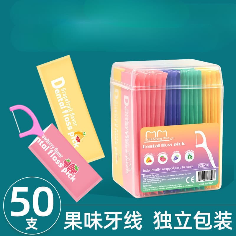 Fio dental com sabor de frutas, fio dental embalado individualmente, palito de fio dental descartável com sabor de menta