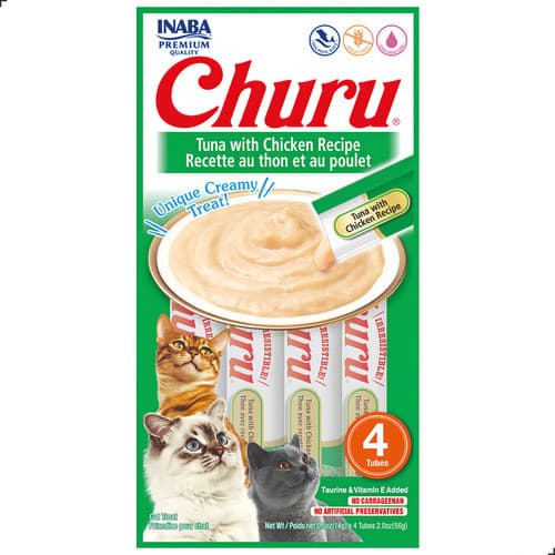 Petisco Churu Gatos 4 Tubos de 14g Sabor Atum Com Frango
