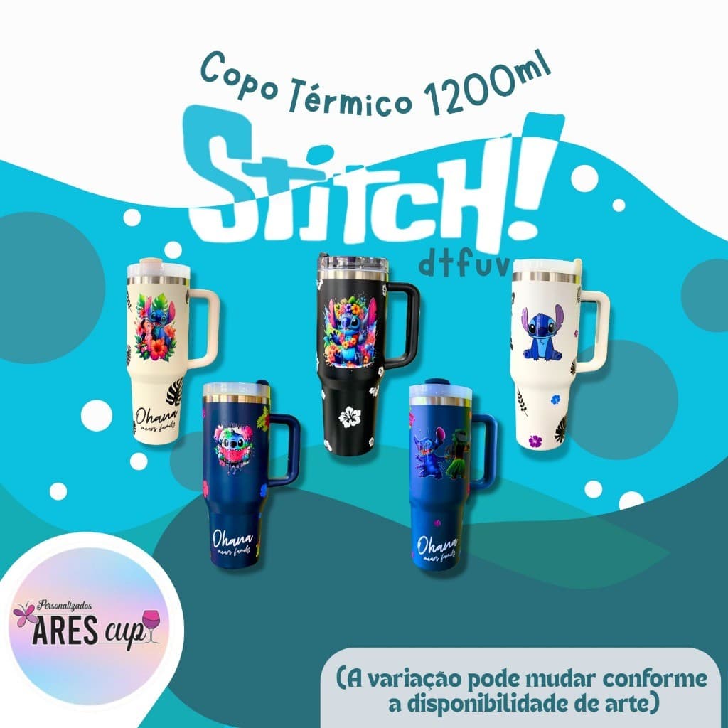 Copo Térmico Inóx Com Alça Canudo 1.2 litros lillo Stitch DTFUV