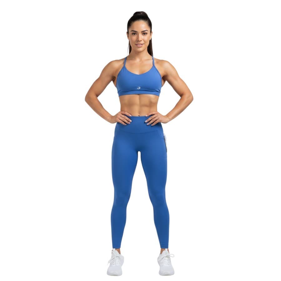 Conjunto Top Costas Nua + Calça Legging - Yoga Pilates Corrida Treino Academia AZUL PETROLEO
