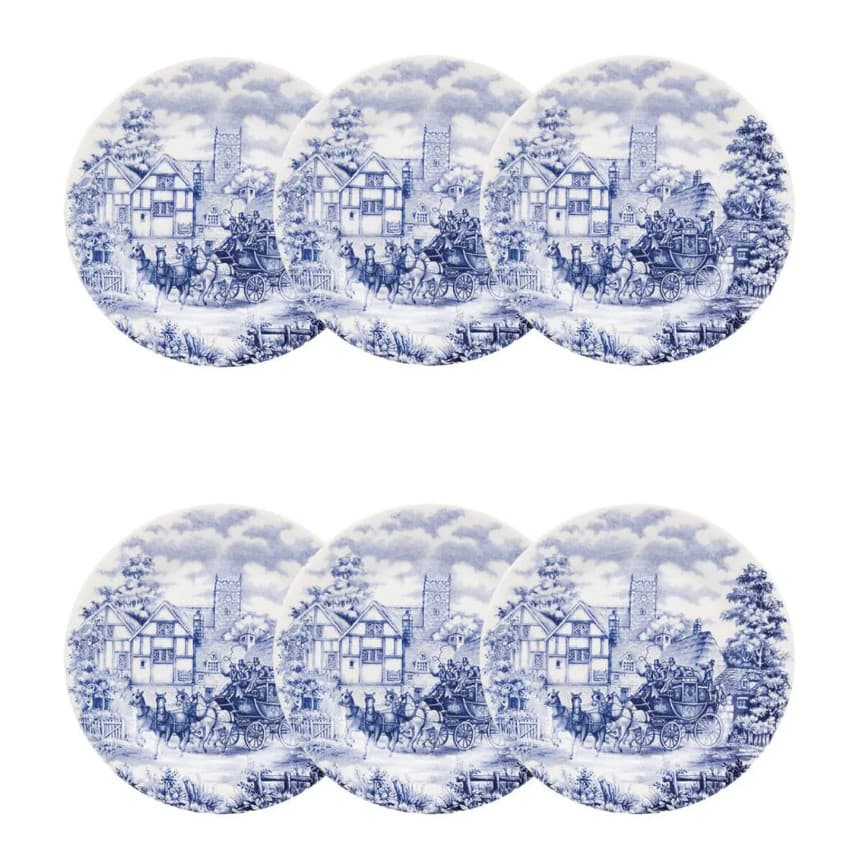 Kit Jogo 6 Pratos Sobremesa Biona Cena Inglesa em Cerâmica Decorada 18 cm - Oxford