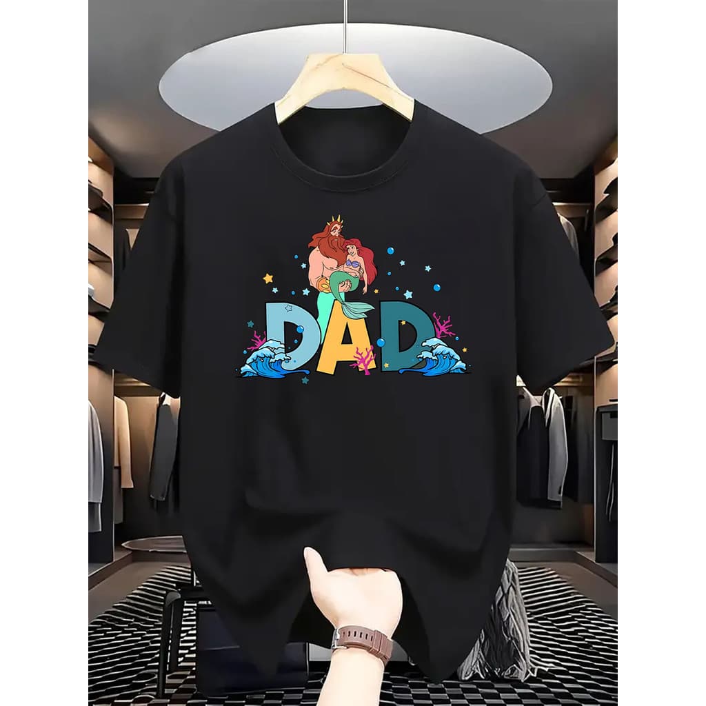 Camiseta Feminina De Algodão Puro, Estilo Streetwear Moderno, Com Estampa Da Pequena Sereia Para Pai E Filha
