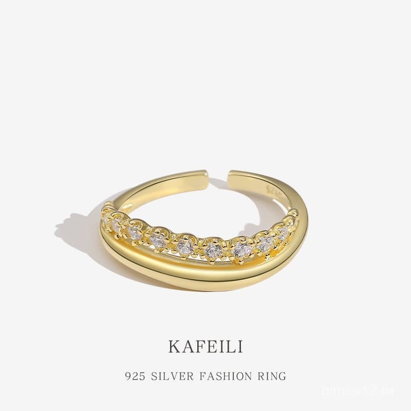 Anel minimalista estilo japonês TJ1339, elegante e original, para mulheres, em prata esterlina S925 banhado a ouro.