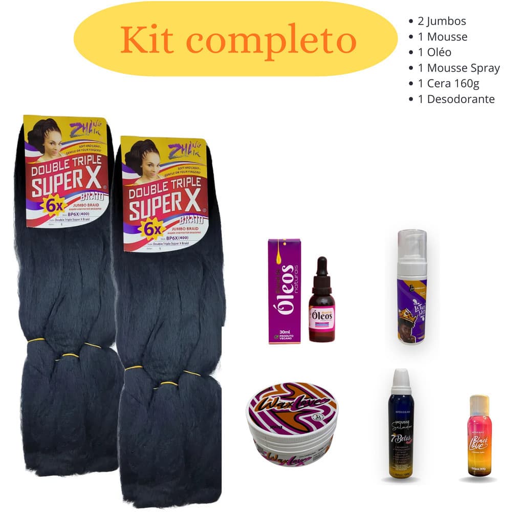 Kit Completão 2 Cores de Jumbo+1 Mousse Selador+ 1 Cera Wax +1 Blend de óleos+1 Desodorante Capilar