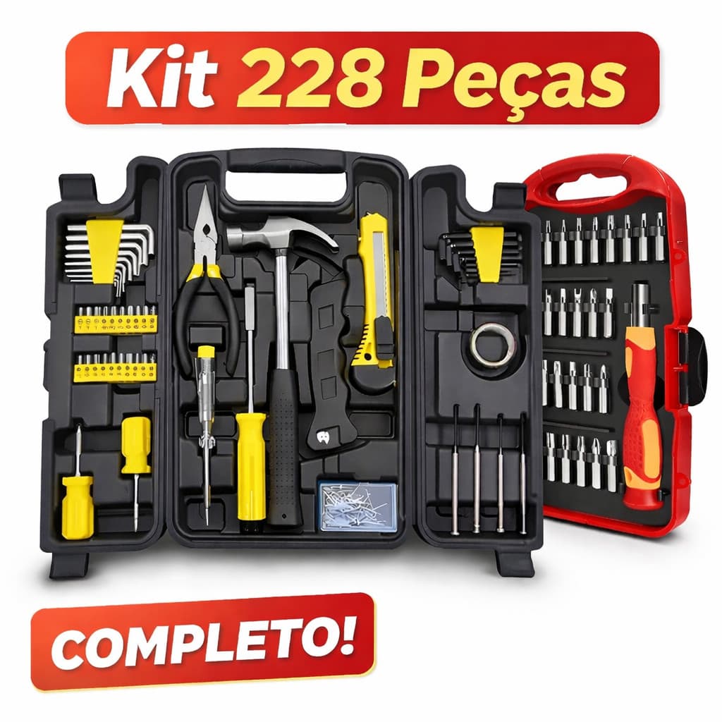 Kit Ferramentas Maleta Completo + Jogo de Chaves com Ponteiras 228 Peças