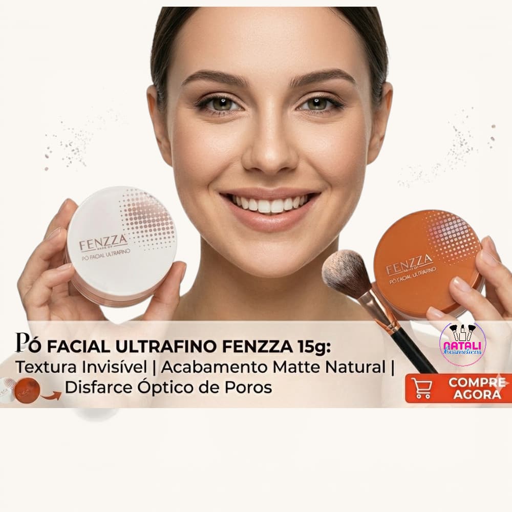 Pó Facial Ultrafino Fenzza 15g Maquiagem Matte Translúcido / Branco