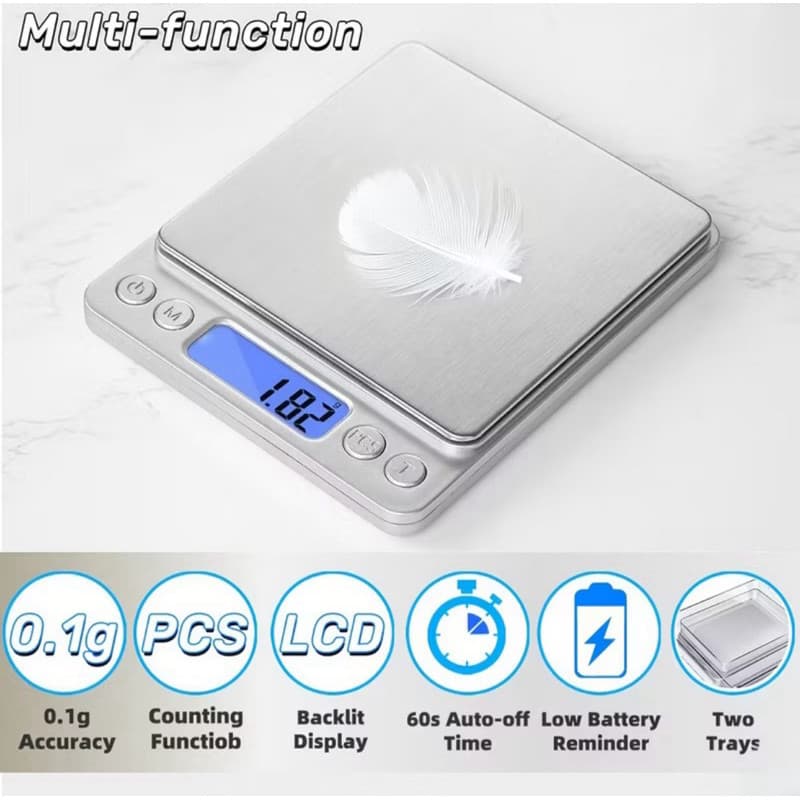 Mini Balança Digital de Alta Precisão 0,1g até 3kg com Display LCD para Cozinha Joias Alimentos e Uso Doméstico