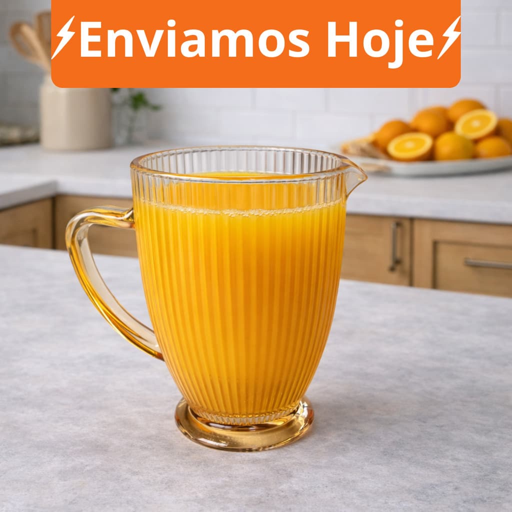 Jarra Ambar De Vidro Canelada 1,2L Para Água Suco Drinks Bico Jaca Diamante Abacaxi Ambar