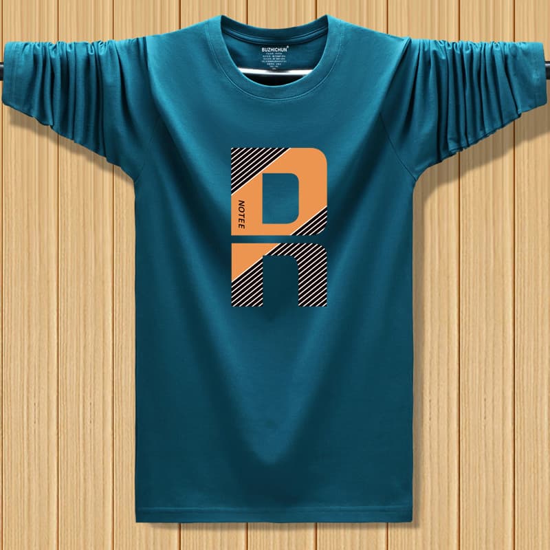 Camiseta masculina de manga comprida, gola redonda, algodão puro, solta, Plus Size, Casual, 2025, primavera, outono, cam