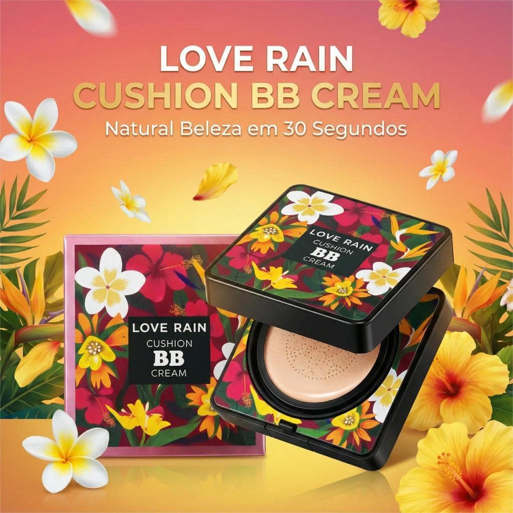 LOVÉ RAIN BB Cream Base Clareadora à Prova d'Água com Esponja Cogumelo – Alta Durabilidade e Corretivo