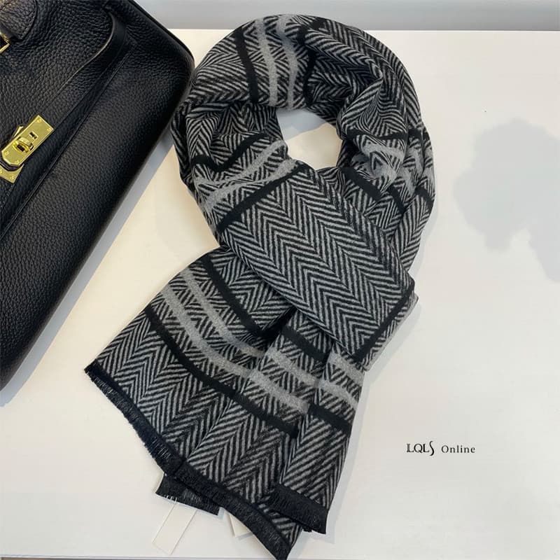 Enviar lenço com padrão de espinha de peixe do namorado!W Inverno Quente Japonês All-Match Simples Estilo Casal Masculin