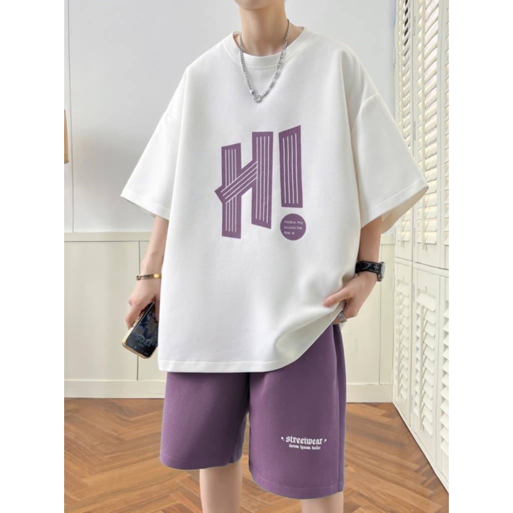 2024 verão novo estilo juventude camiseta de manga curta terno masculino estudantes do ensino médio solto menino vestido