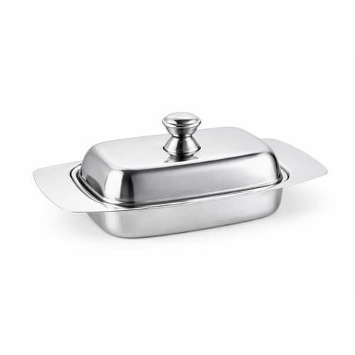 Manteigueira inox com tampa, porta manteiga inox, manteigueira elegante, utensílio cozinha, mesa posta pote Café