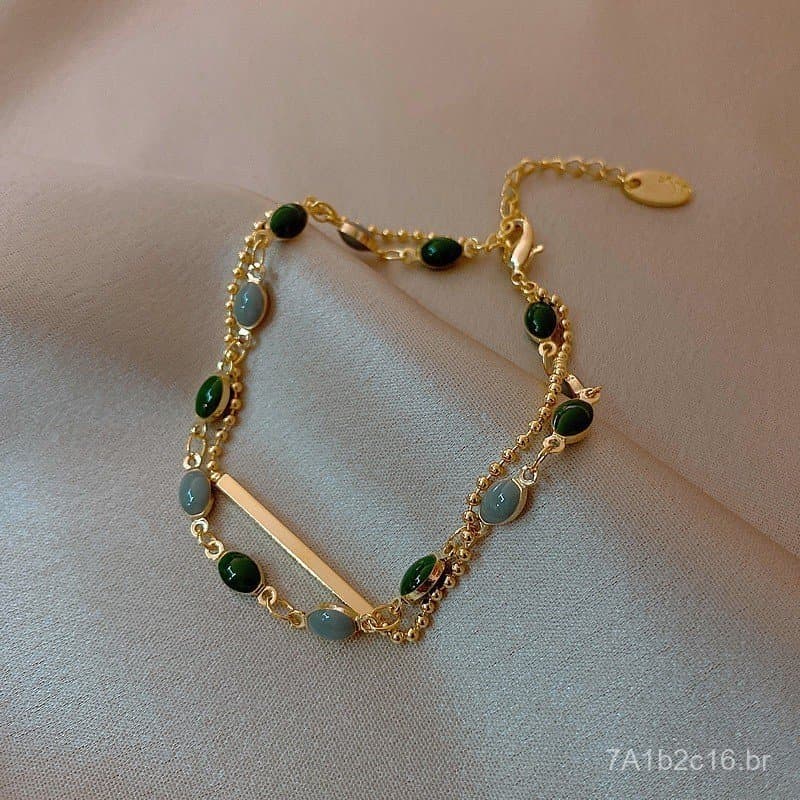 Pulseira feminina retro de moda coreana Dongdaemun, banhada a ouro verdadeiro, com design único no estilo ins, pulseira