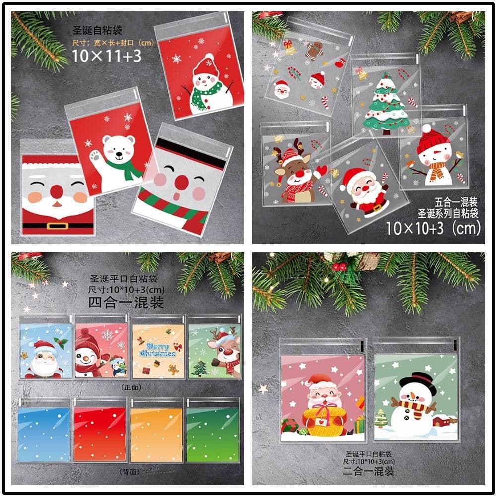 100 saco autoadesivo de natal papai noel biscoito doces embalagem saco artesanal sabão boneco de neve cozimento saco de