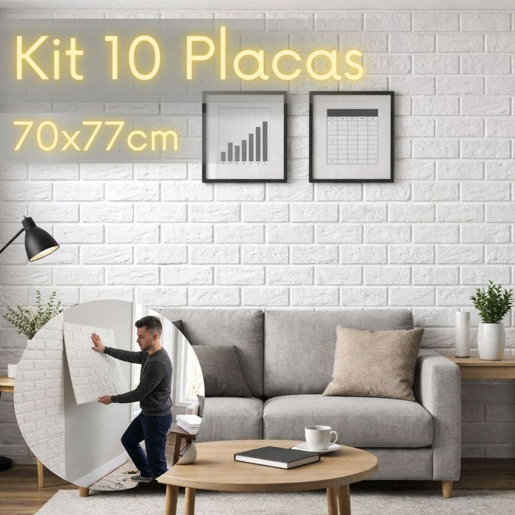 Kit 10 Placas Adesivas 3D Tijolinho 70x77cm Autocolante