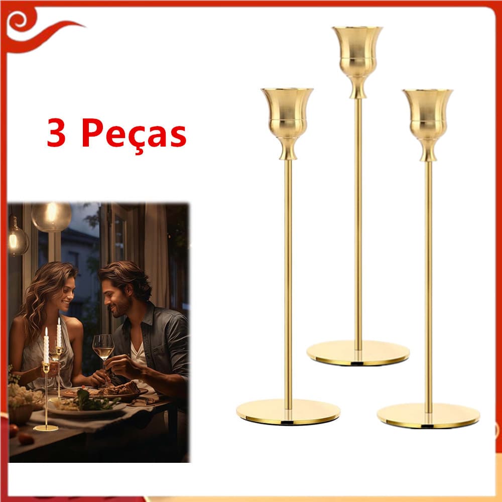 Suporte de vela dourado moderno de 27.5 cm, pacote de 3 peças, adequado para decoração de centro de mesa de dia dos namo
