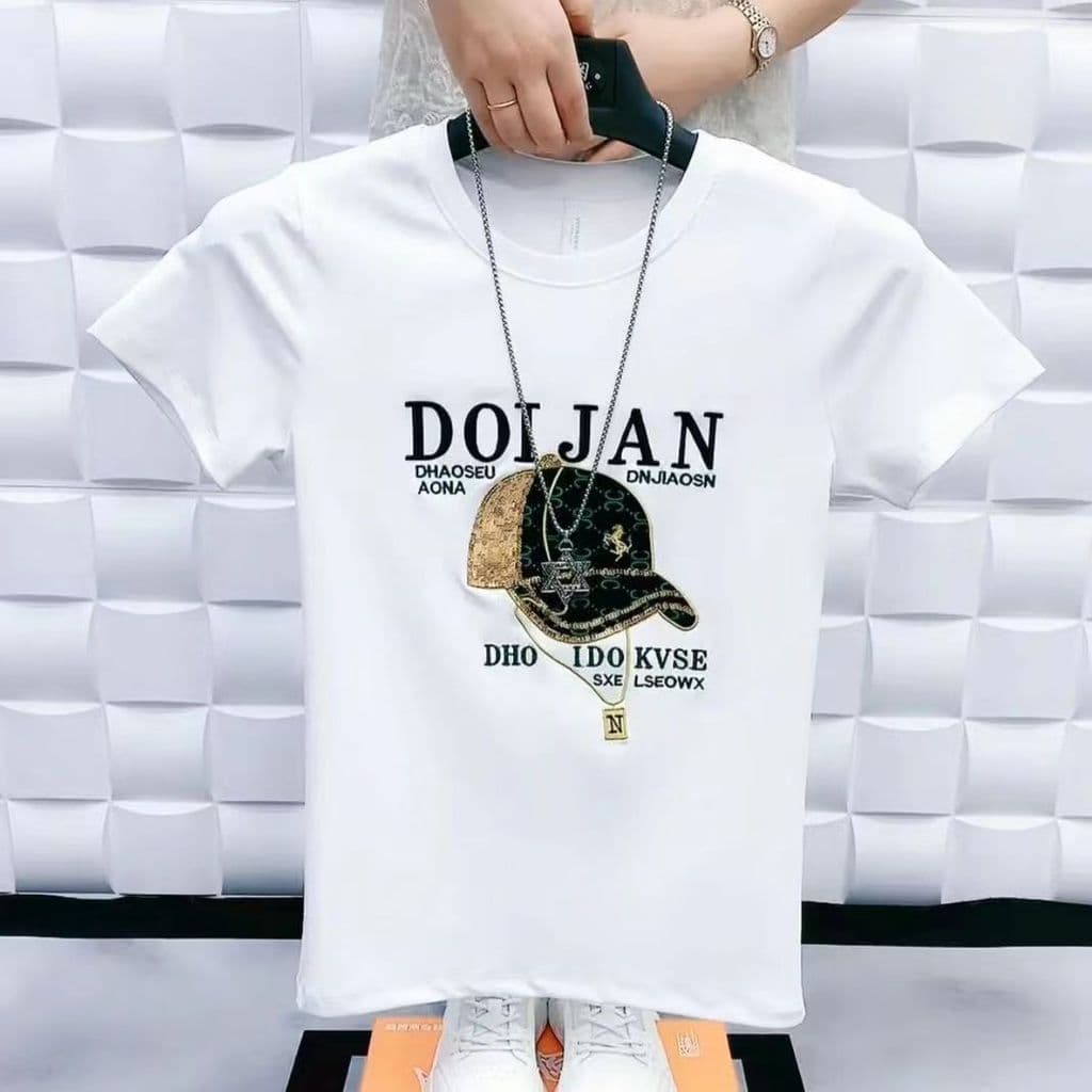 Verão 2026 novo estilo masculino de manga curta camiseta carta bordado moda lantejoulas bonito cara Social meia manga