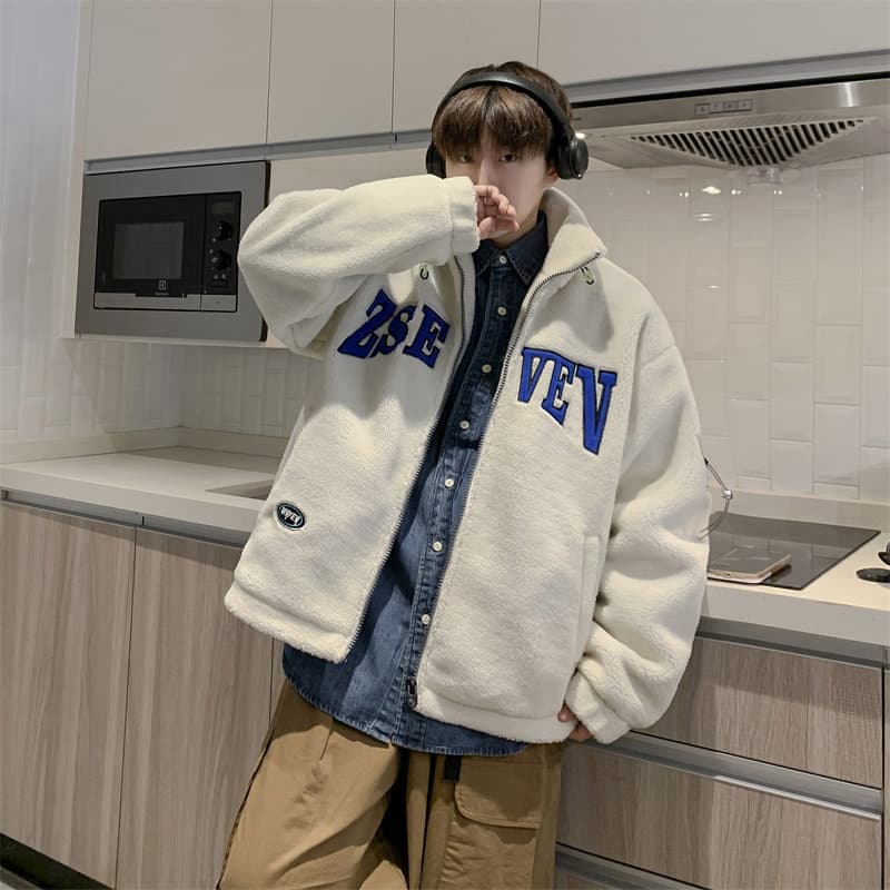 Casaco masculino inverno quente engrossado cordeiro velo acolchoado jaqueta outono inverno novo estilo casal pele de cor